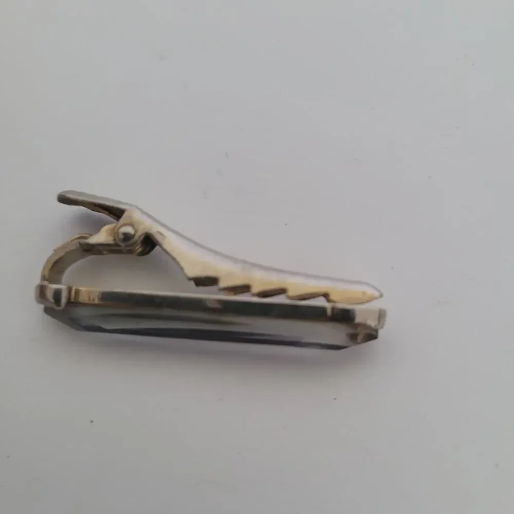Silver Blue Tone Tie Bar Clip Tac Clasp Oval Retro Vintage Logo Unbranded‎ Small